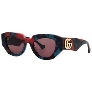 Gucci Red and Blue Patterned Cat-Eye Sunglasses with Gold GG Accent